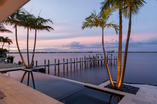 dock area with a water view