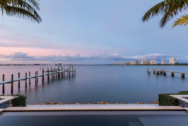 view of dock featuring a water view