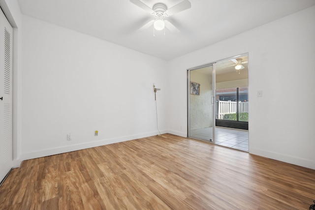 unfurnished room with light hardwood / wood-style floors and ceiling fan