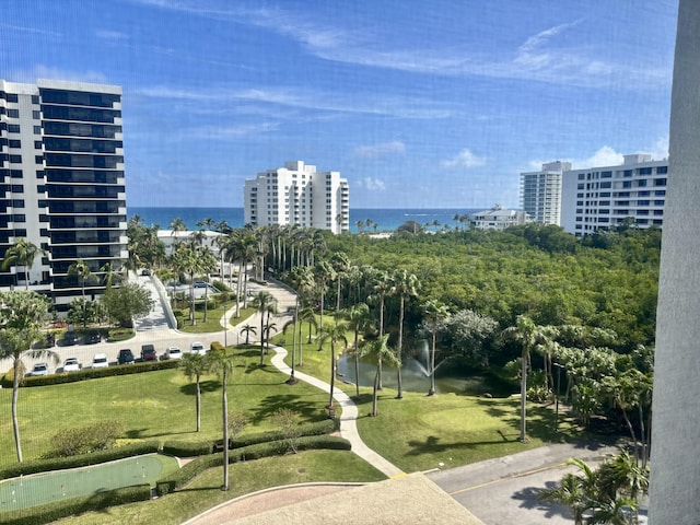 exterior space with a water view