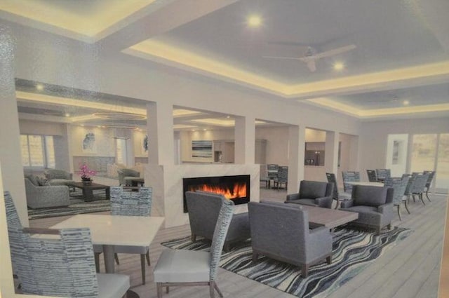 3420 S Ocean Blvd Unit 8Q, Highland Beach, FL 33487 - view of patio featuring outdoor dining area, a ceiling fan, and an outdoor living space with a fireplace