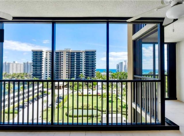 interior space featuring a city view