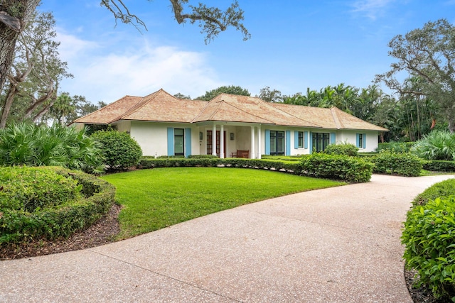 ranch-style home with a front yard