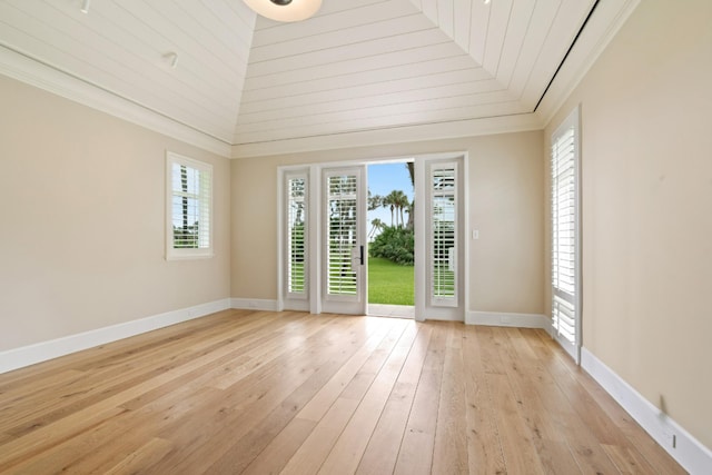 spare room featuring plenty of natural light and light hardwood / wood-style flooring