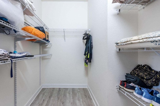 walk in closet featuring light hardwood / wood-style flooring