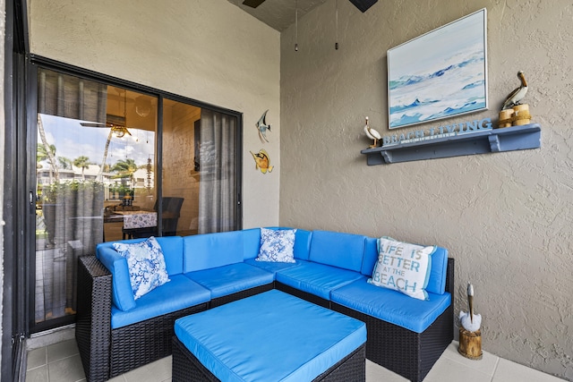 view of patio / terrace featuring ceiling fan and an outdoor hangout area