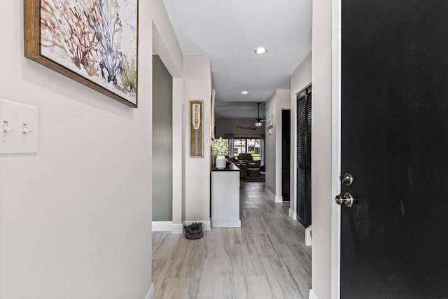 hallway featuring mail boxes