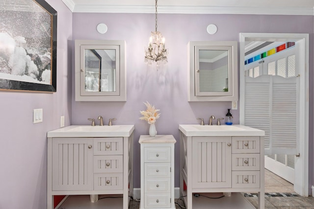 bathroom featuring vanity and ornamental molding