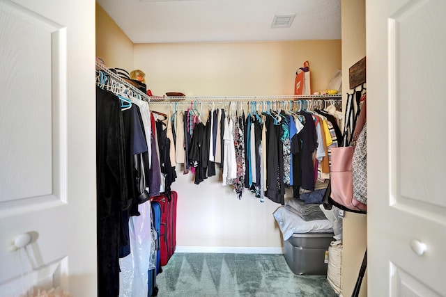 walk in closet with carpet