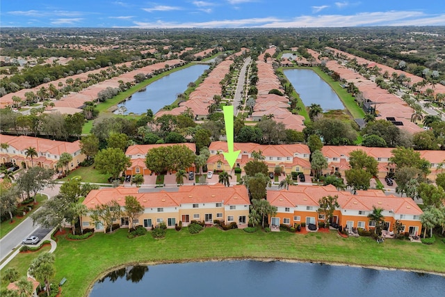 bird's eye view featuring a water view