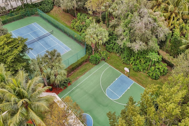 view of basketball court featuring tennis court