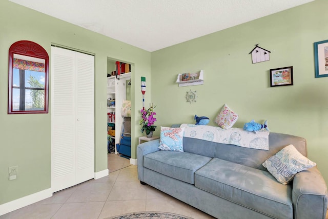 living room featuring light tile patterned floors