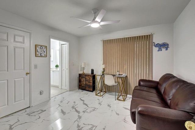 living room with ceiling fan