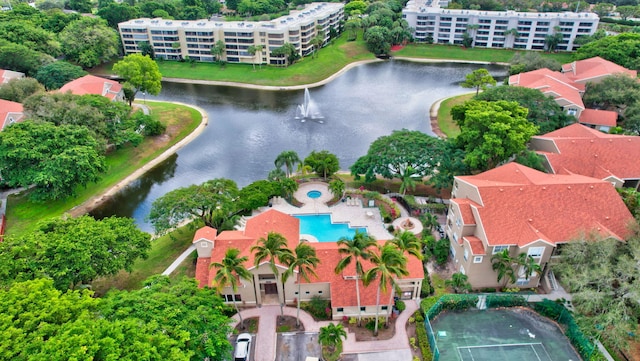 aerial view featuring a water view