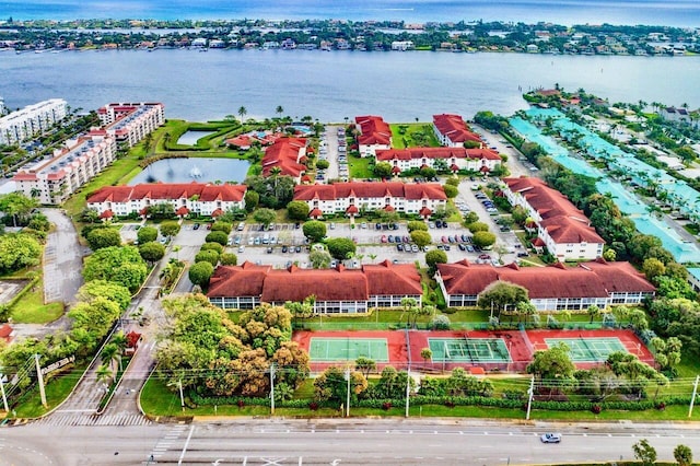 aerial view with a water view