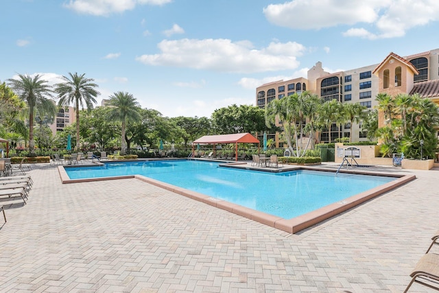 view of swimming pool with a patio