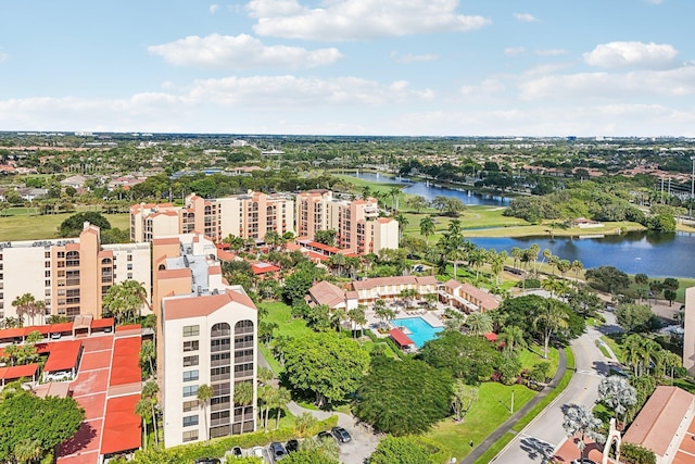 aerial view with a water view