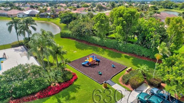 aerial view with a water view