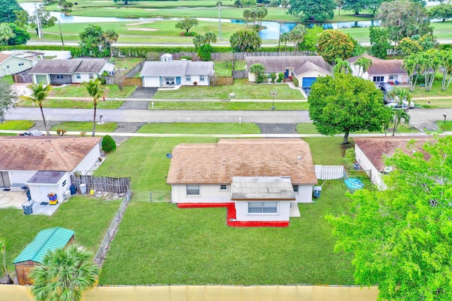 aerial view with a water view