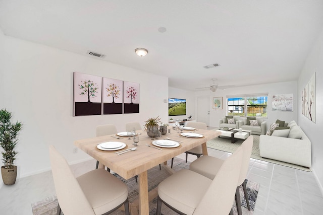 dining room with ceiling fan