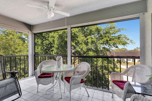 sunroom / solarium with ceiling fan