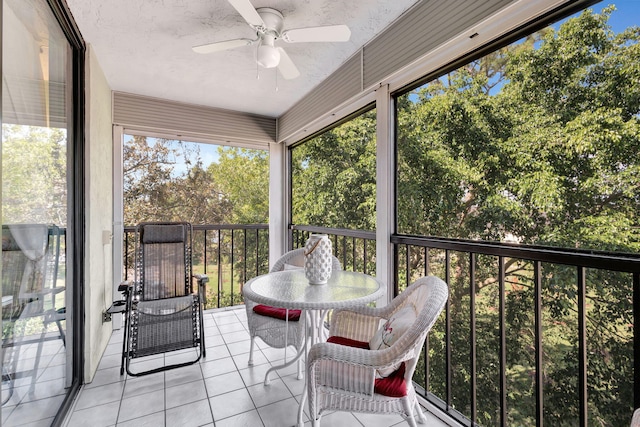 sunroom / solarium with ceiling fan