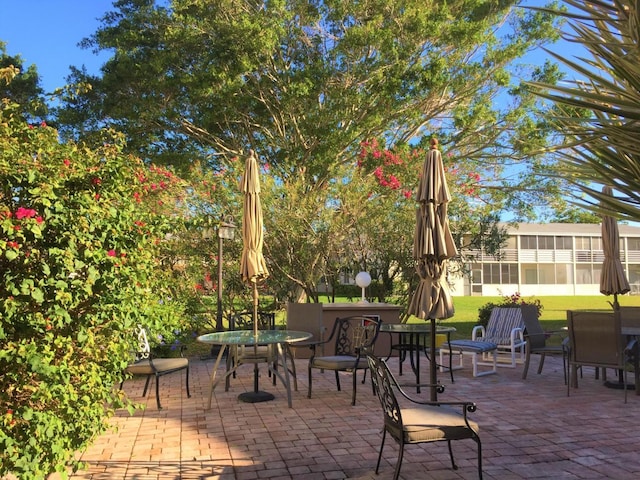 view of patio featuring a bar