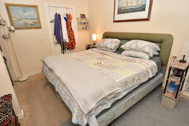 bedroom featuring carpet flooring and a closet