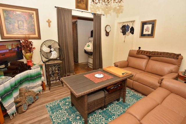 living room with hardwood / wood-style flooring