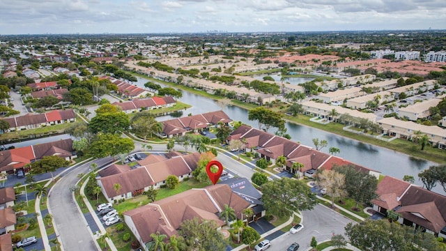 drone / aerial view featuring a water view