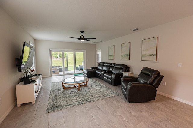 living room with ceiling fan