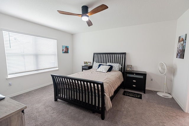 bedroom featuring carpet floors and ceiling fan