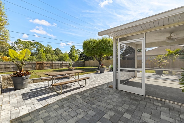 view of patio with ceiling fan