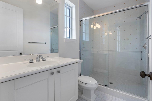 332 W Mallory Cir, Delray Beach, FL 33483 - bathroom featuring a shower stall, vanity, and toilet