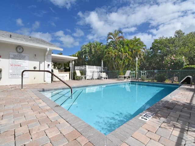 view of pool featuring a patio area