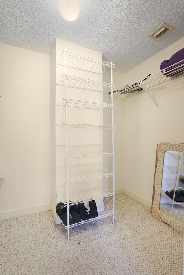 walk in closet featuring carpet flooring