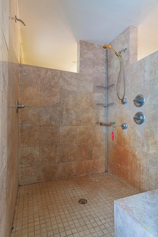 bathroom with a tile shower