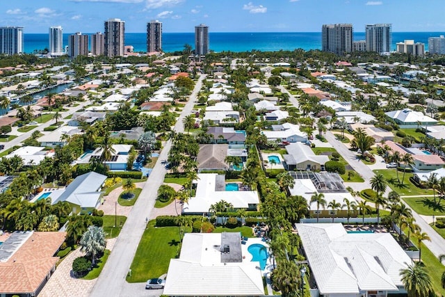 bird's eye view featuring a water view