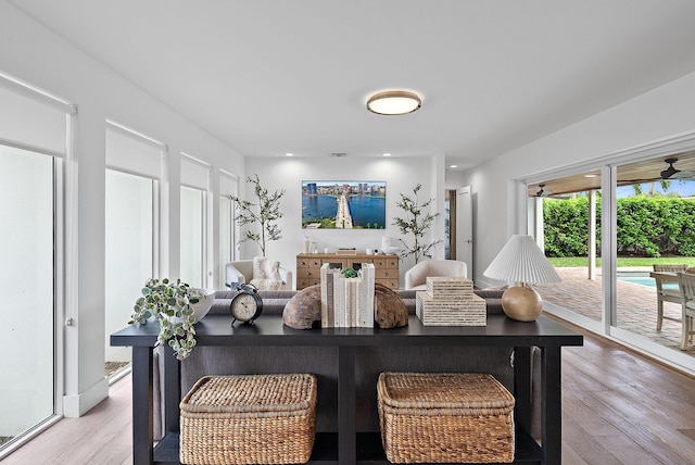 living room with light hardwood / wood-style flooring