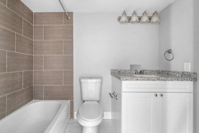 full bathroom featuring vanity, toilet, and tiled shower / bath combo