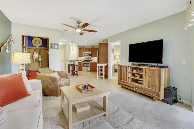 living room with ceiling fan