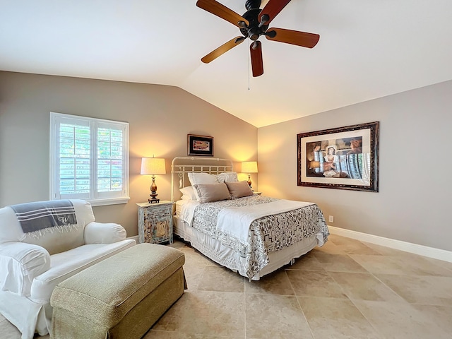 bedroom with lofted ceiling and ceiling fan