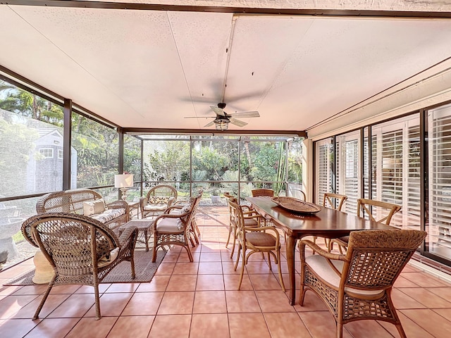 sunroom featuring plenty of natural light and ceiling fan