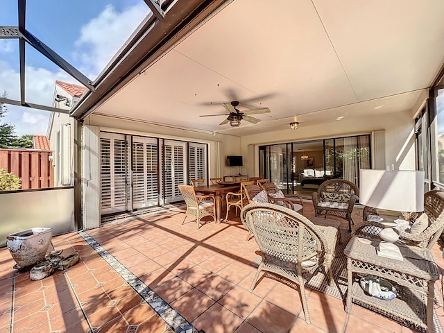 view of patio with an outdoor hangout area and ceiling fan