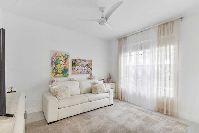 living room with ceiling fan