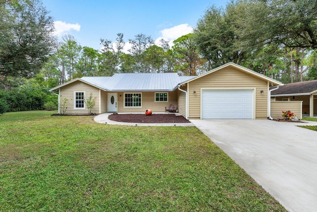 ranch-style house with a front lawn and a garage