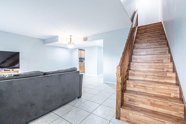 living room featuring light tile patterned floors