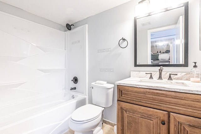 full bathroom featuring shower / bathing tub combination, vanity, and toilet