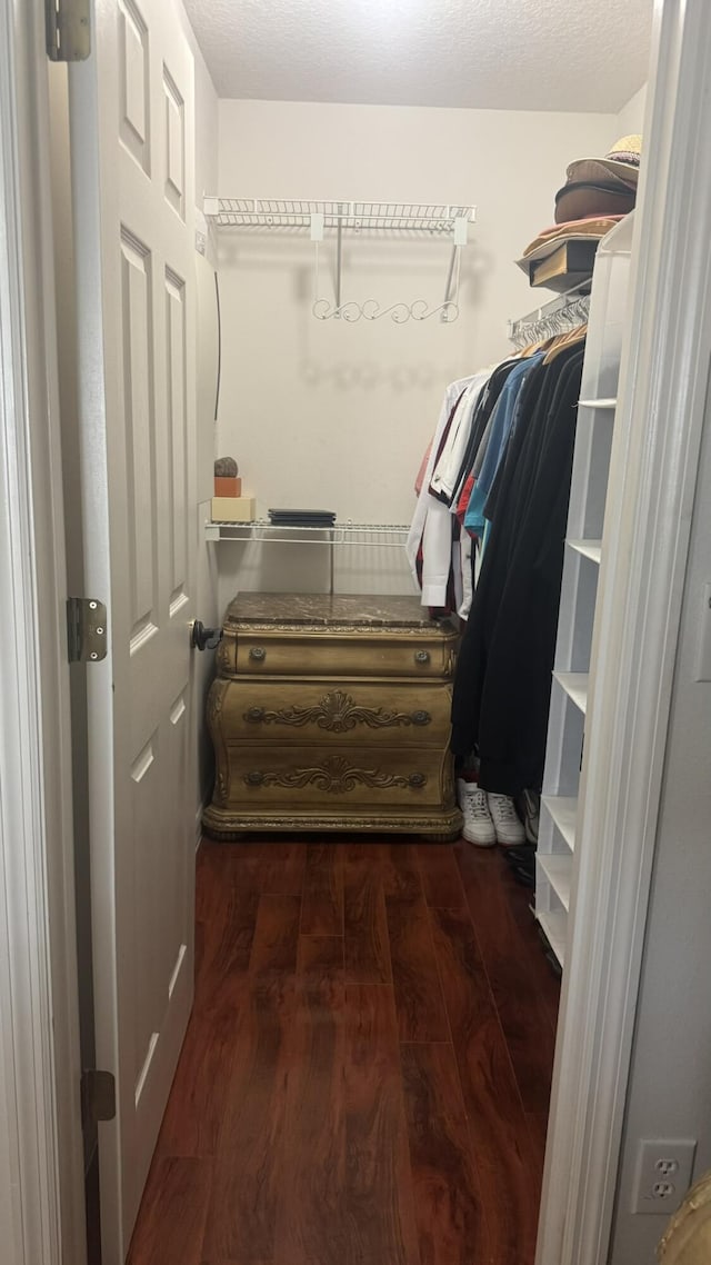 spacious closet with dark hardwood / wood-style flooring