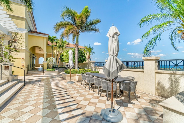 view of patio / terrace featuring a water view